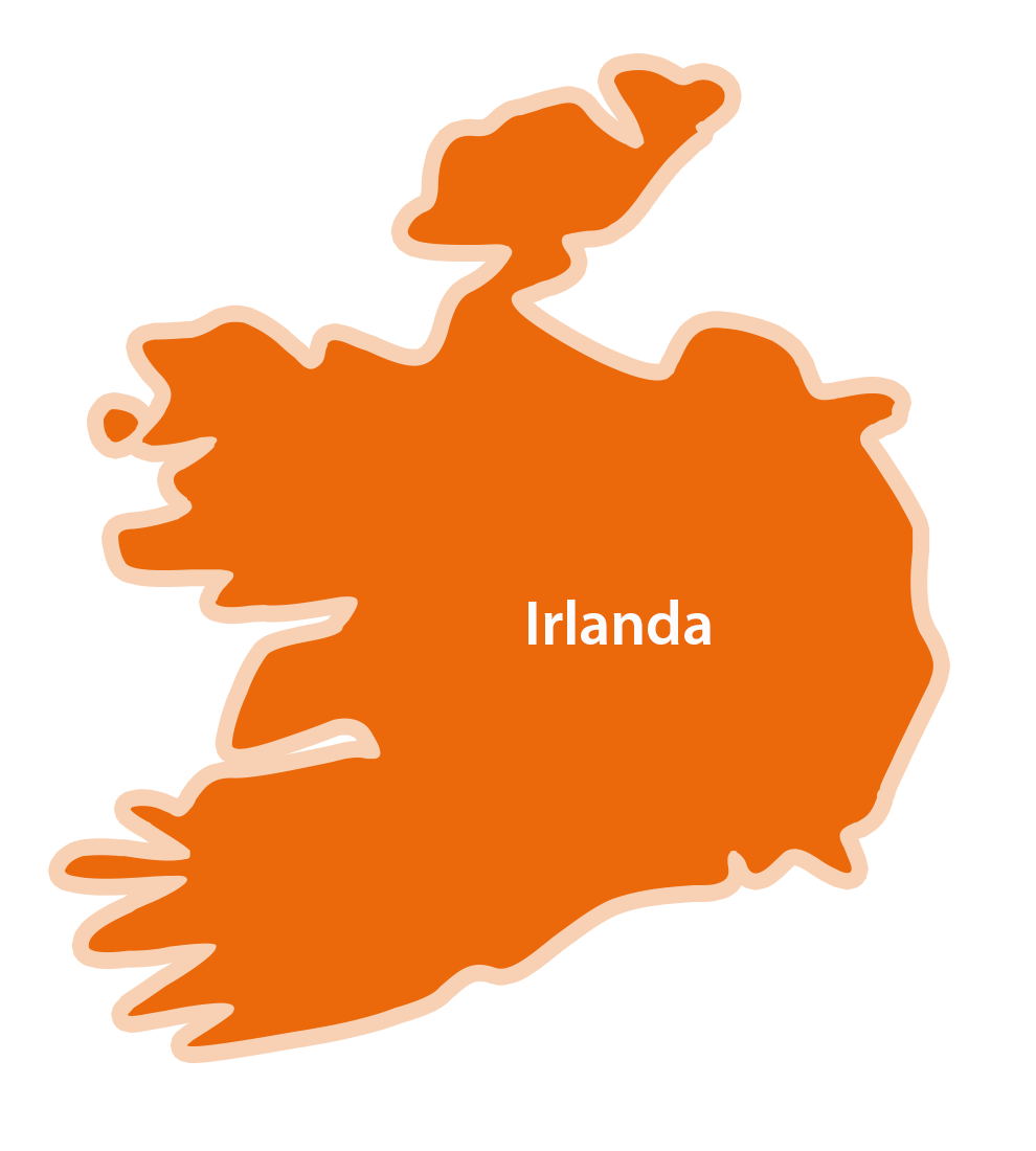 O reprezentare simplistă a unei mase de pământ cu eticheta "irlanda" pe ea.