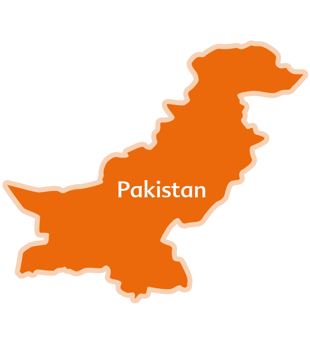 O hartă a Pakistanului cu numele țării scris pe ea.