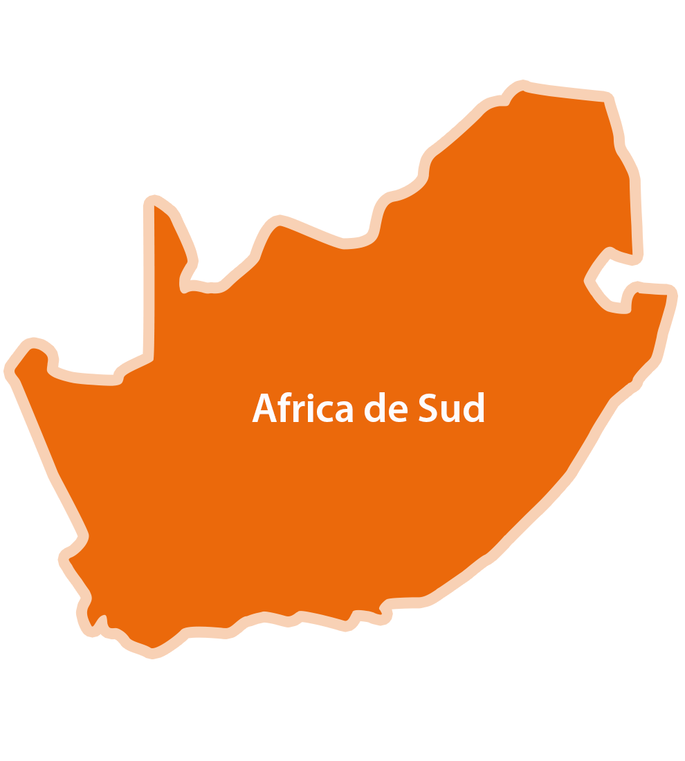 O siluetă a unei mase de pământ pe care este scris textul "africa de sud".