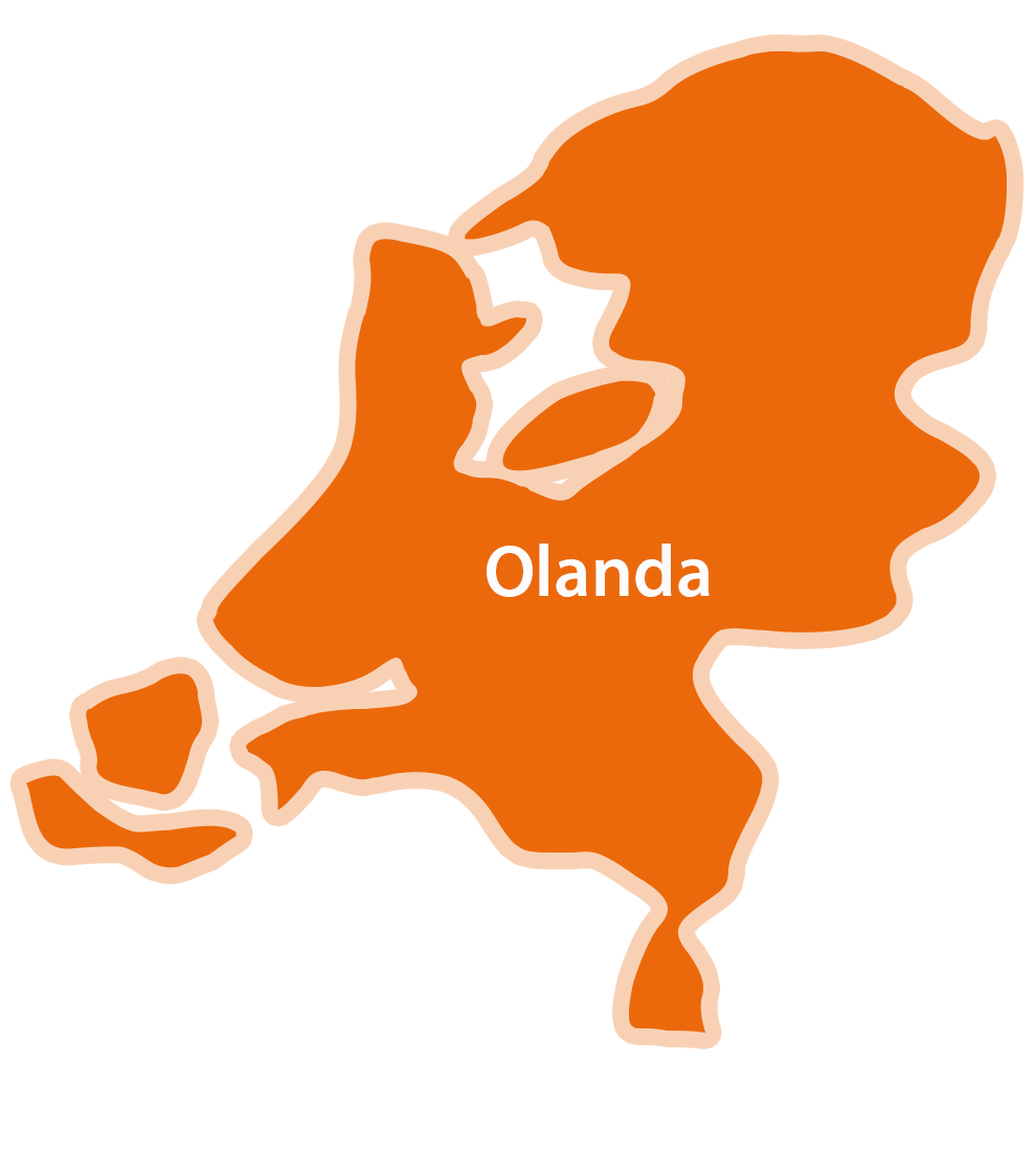 O siluetă a unei mase de pământ cu cuvântul "Olanda" scris pe ea.