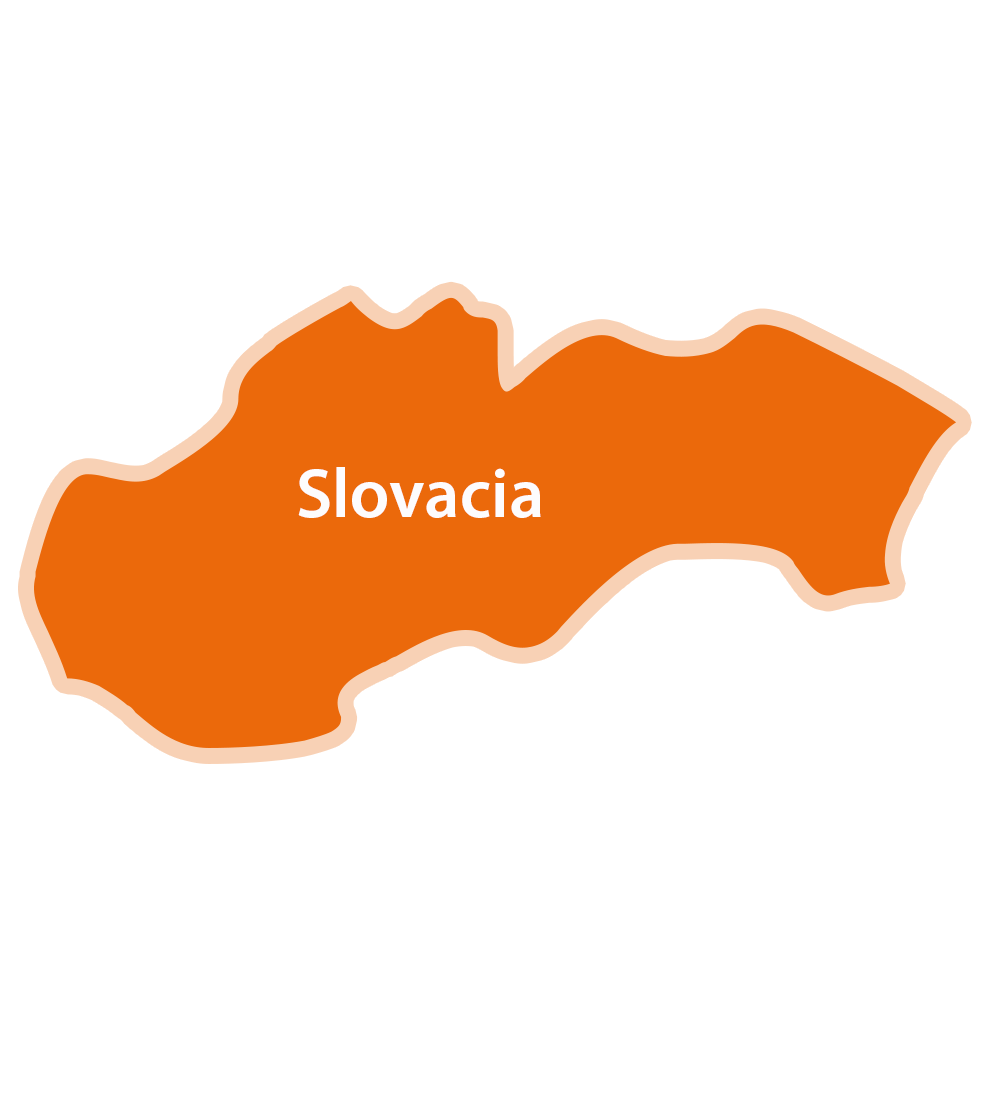 O hartă a Slovaciei cu numele țării scris pe ea.
