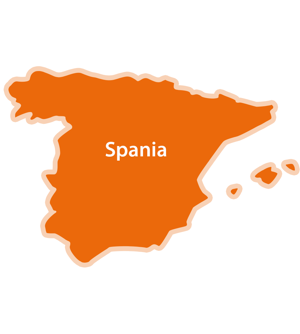 O hartă a Spaniei cu numele țării scris pe ea.